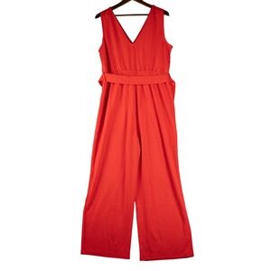 NWT The Drop Caralynn Mirand XL Red Wide Leg Belted Jumpsuit Surplice V-Neck